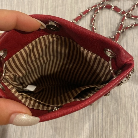Embroidered Red Crossbody Bag - chain accented strap - rhinestone embellishments - Picture 3 of 3